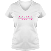 Load image into Gallery viewer, Designs by MyUtopia Shout Out:MOM Personalized with Kid&#39;s Names Ladies V Neck Tee,White / S,Ladies T-Shirts
