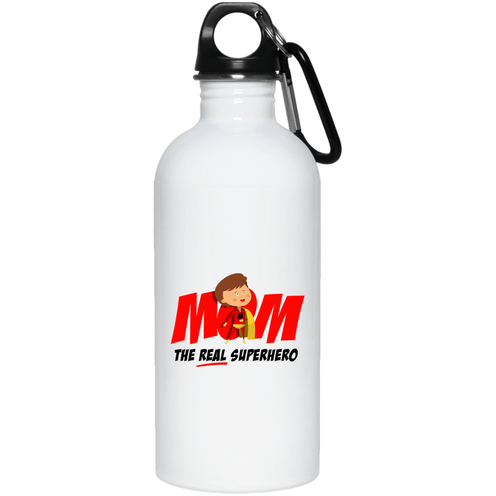 Designs by MyUtopia Shout Out:Mom The Real Superhero 20 oz. Stainless Steel Reusable Water Bottle,White / One Size,Water Bottles
