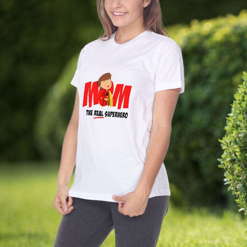 Designs by MyUtopia Shout Out:Mom The Real Superhero Adult Unisex T-Shirt
