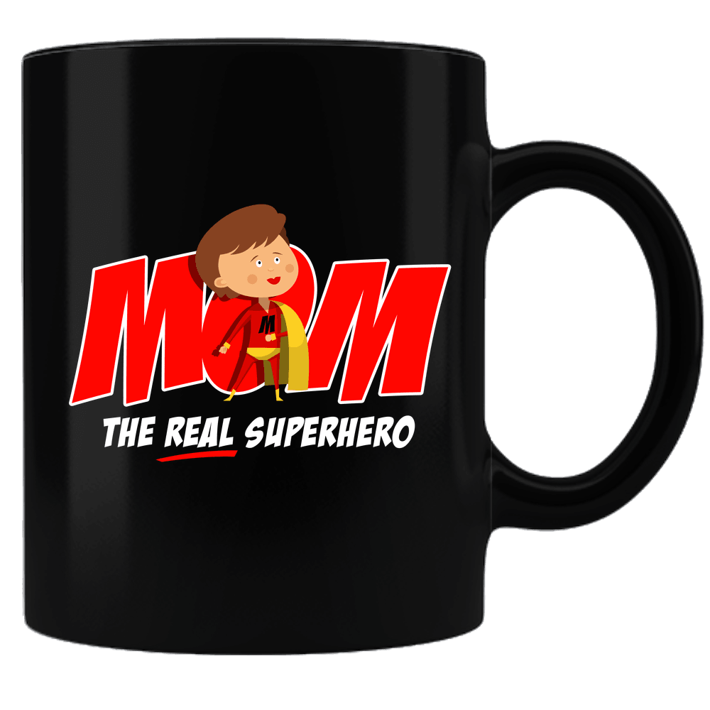 Designs by MyUtopia Shout Out:Mom The Real Superhero Black Coffee Mug,Black,Ceramic Coffee Mug