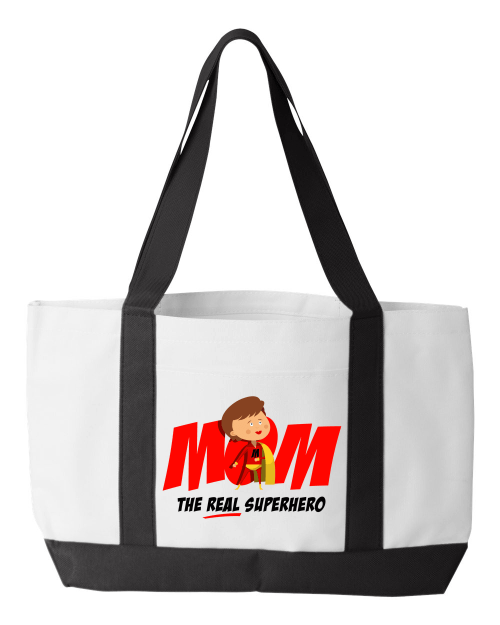 Designs by MyUtopia Shout Out:Mom The Real Superhero Canvas Totebag Gym / Beach / Pool Gear Bag,White,Gym Totebag