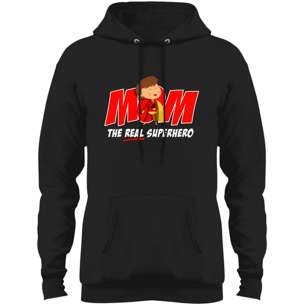 Designs by MyUtopia Shout Out:Mom The Real Superhero Core Fleece Pullover Hoodie,Jet Black / S,Sweatshirts