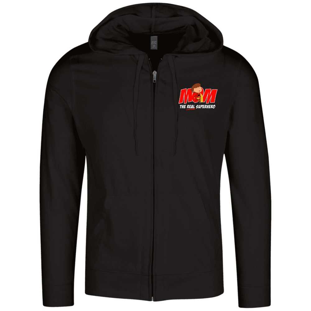 Designs by MyUtopia Shout Out:Mom The Real Superhero Embroidered Lightweight Full Zip Hoodie,Black / X-Small,Sweatshirts