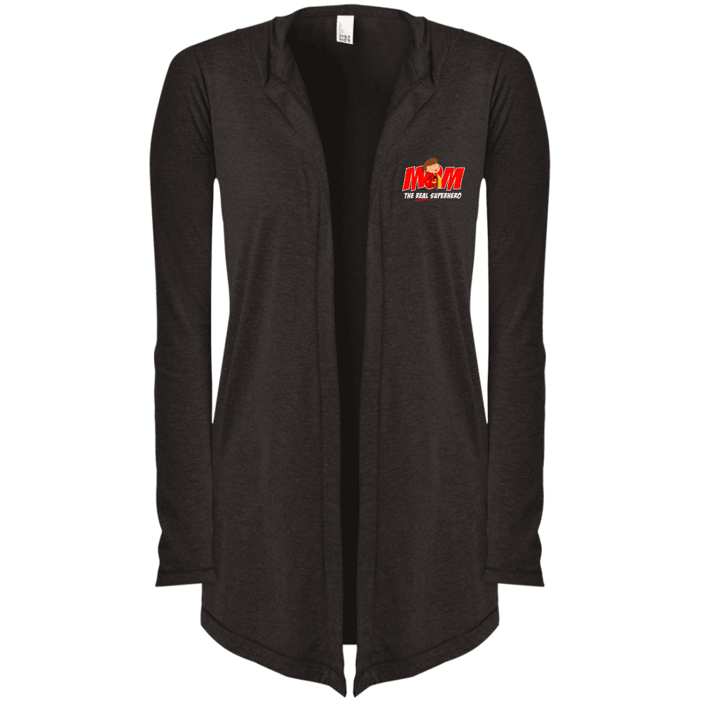 Designs by MyUtopia Shout Out:Mom The Real Superhero Embroidered Women's Hooded Cardigan,Black Frost / X-Small,Sweatshirts