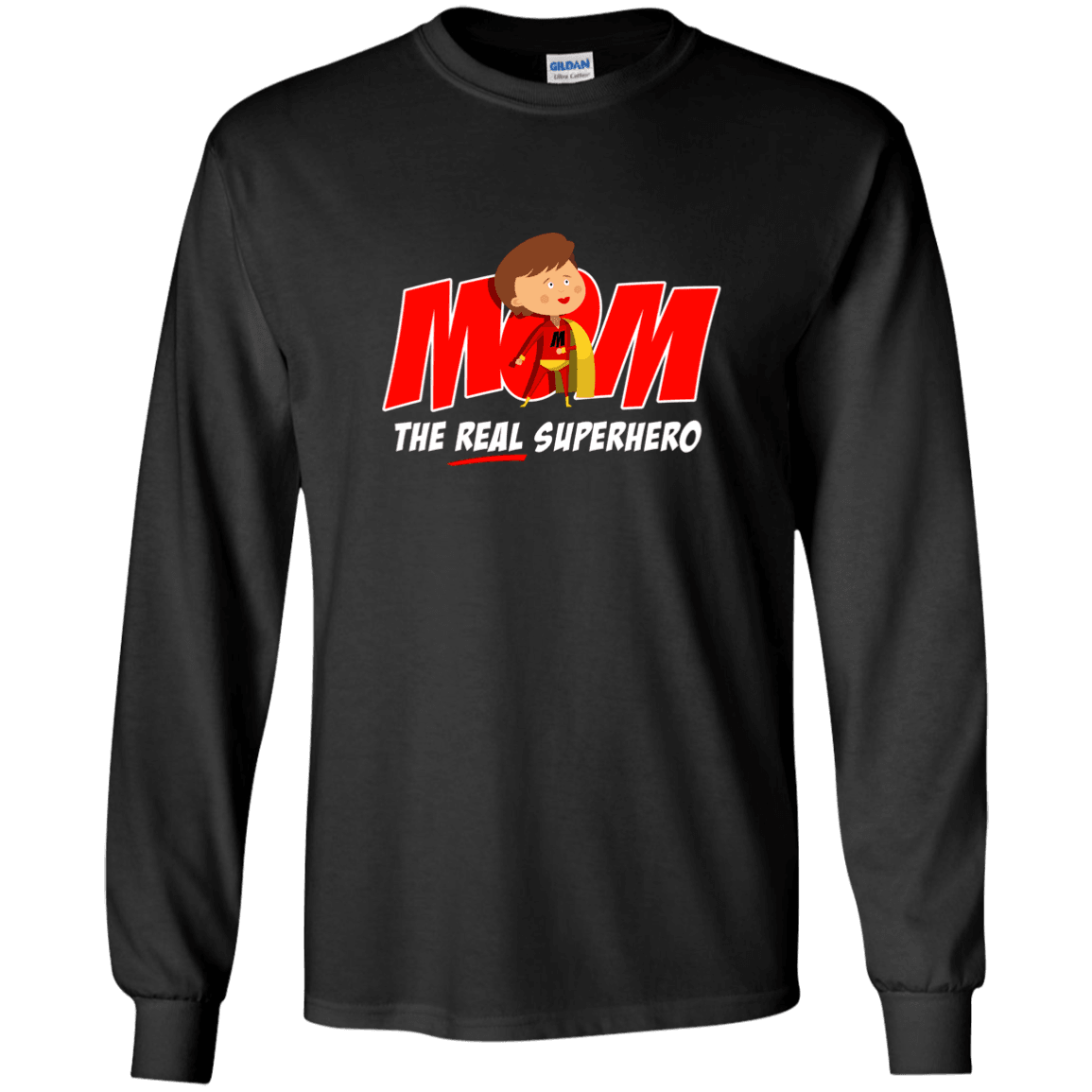 Designs by MyUtopia Shout Out:Mom The Real Superhero Long Sleeve Ultra Cotton T-Shirt,Black / S,Long Sleeve T-Shirts