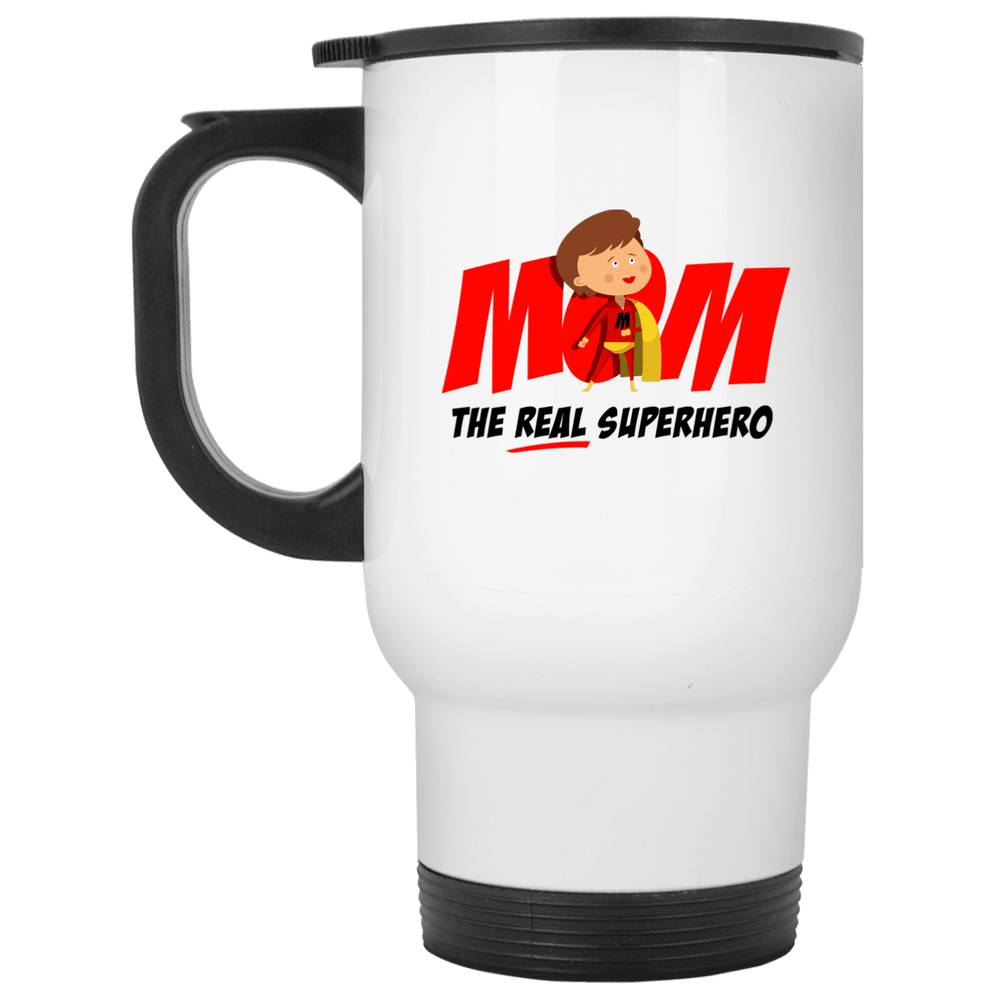 Designs by MyUtopia Shout Out:Mom The Real Superhero Stainless Steel Travel Mug,White / One Size,Travel Mug