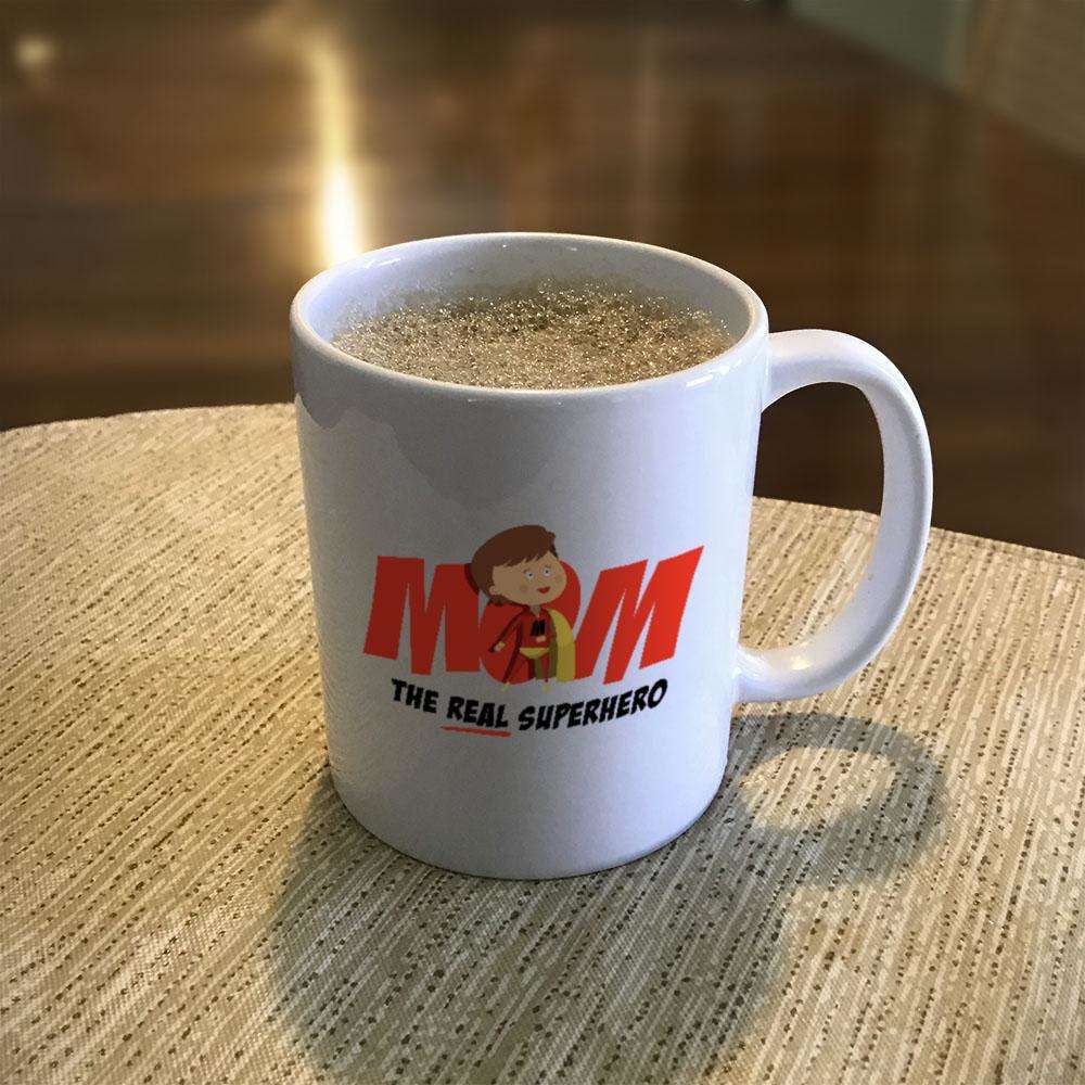 Designs by MyUtopia Shout Out:Mom The Real Superhero White Coffee Mug,11oz / White,Ceramic Coffee Mug