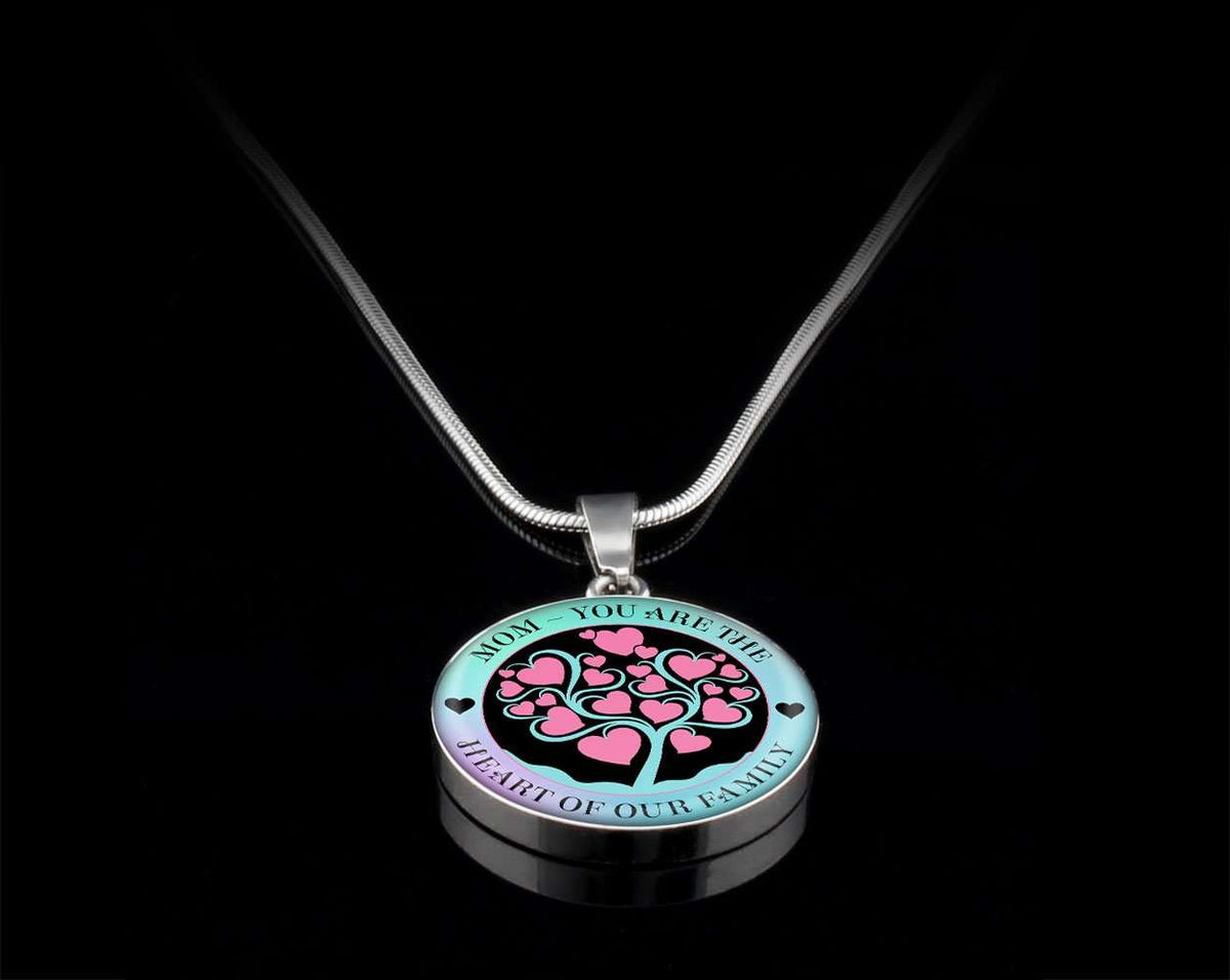 Designs by MyUtopia Shout Out:Mom You Are the Heart of Our Family Liquid Glass Personalized Keepsake Necklace,Silver / No,Necklace