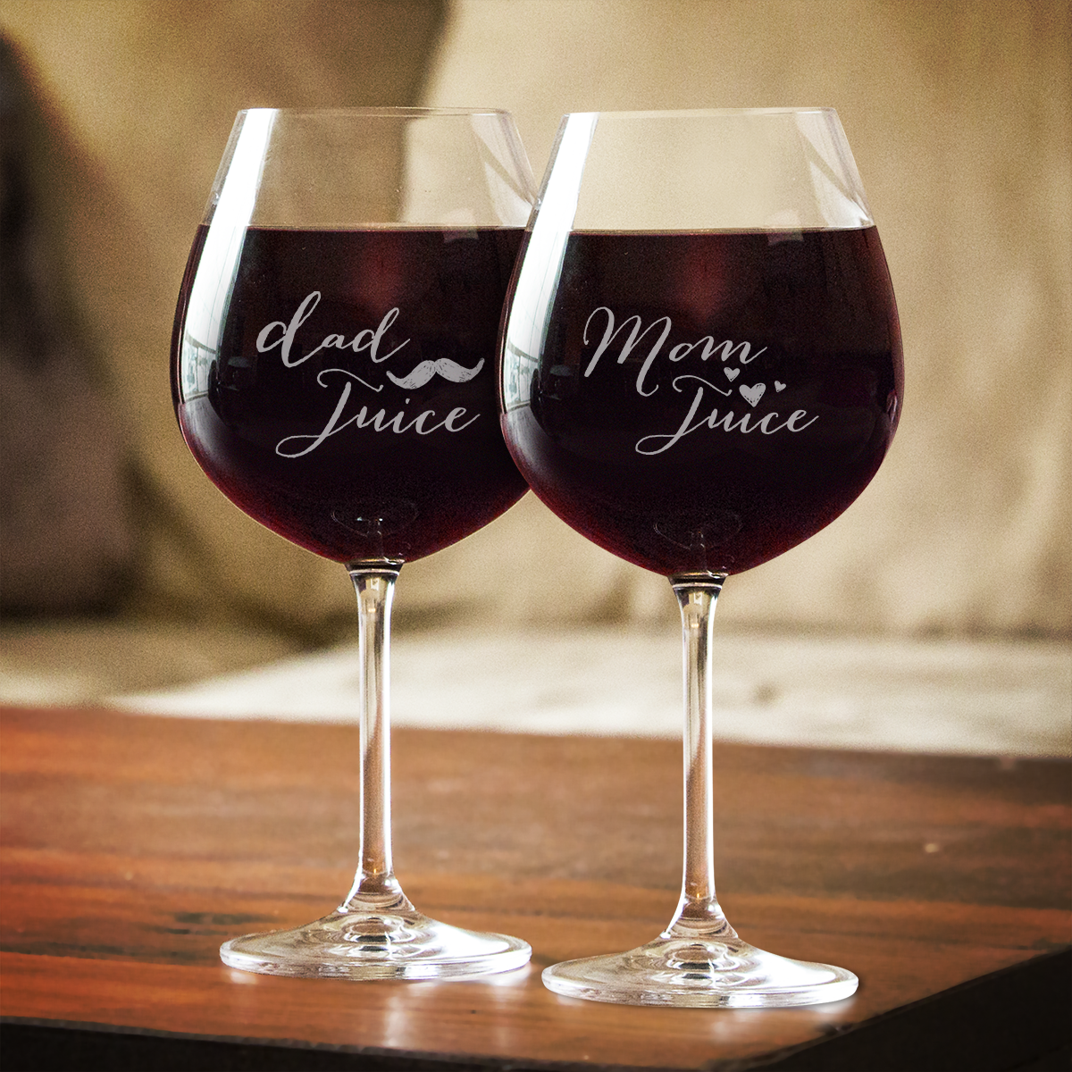 Designs by MyUtopia Shout Out:Mom/Dad Juice Wine Glass Set (Pair) Engraved 20 oz Glass