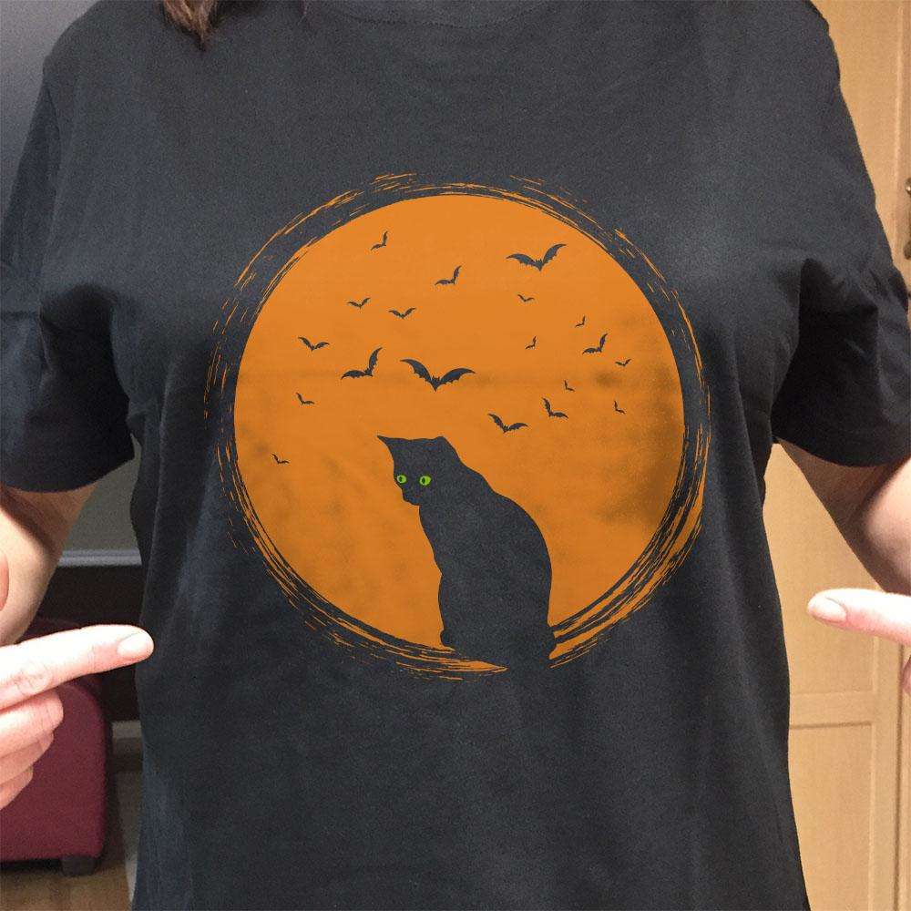 Designs by MyUtopia Shout Out:Moon Cat Adult Unisex Cotton Short Sleeve T-Shirt