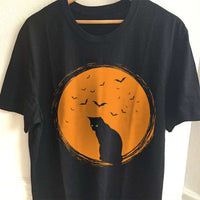 Load image into Gallery viewer, Designs by MyUtopia Shout Out:Moon Cat Adult Unisex Cotton Short Sleeve T-Shirt,S / Black,Adult Unisex T-Shirt
