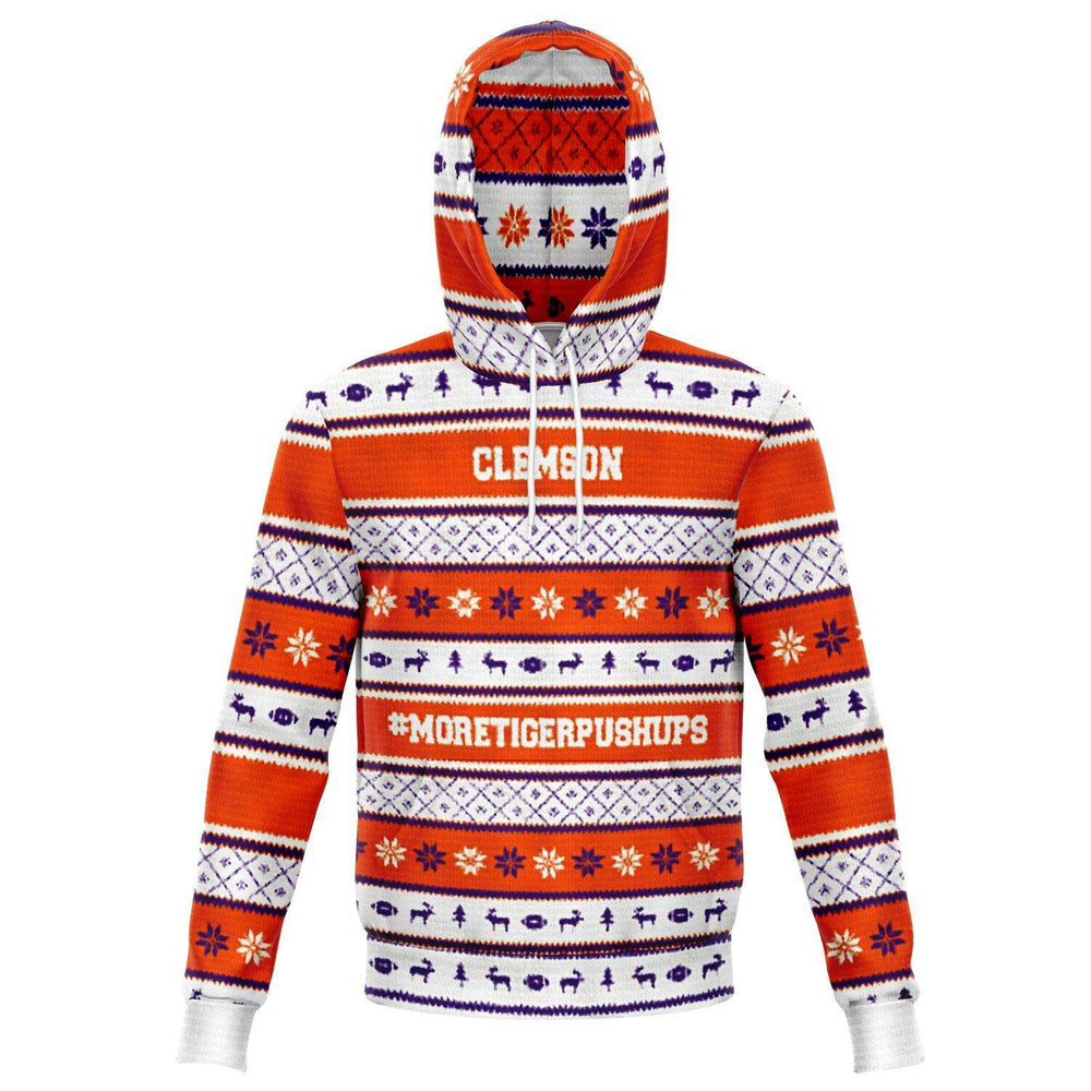 Designs by MyUtopia Shout Out:#More Tiger Pushups Clemson Fan - 3D Ugly Christmas Sweater Style Fashion Pullover Hoodie,XS / Orange/White,Fashion Hoodie - AOP