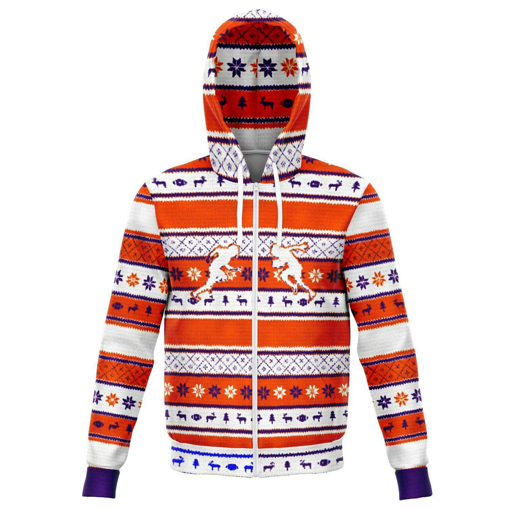 Designs by MyUtopia Shout Out:#More Tiger Pushups Clemson Fan - 3D Ugly Christmas Sweater Style Fashion Zip Hoodie Jacket,XS / Orange/White,Fashion Zip-Up Hoodie - AOP