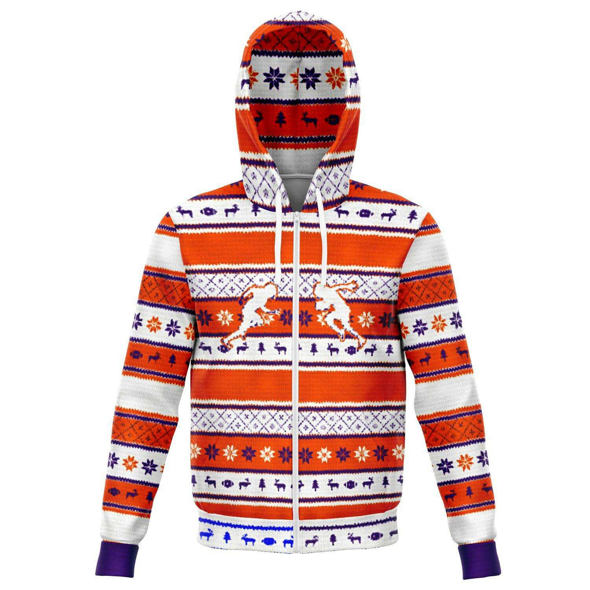 Designs by MyUtopia Shout Out:#More Tiger Pushups Clemson Fan - 3D Ugly Christmas Sweater Style Fashion Zip Hoodie Jacket,XS / Orange/White,Fashion Zip-Up Hoodie - AOP