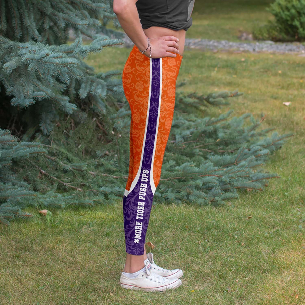 Designs by MyUtopia Shout Out:More Tiger Pushups Clemson Fan Fashion Leggings Ladies Tights,Select Your Size / Orange,Leggings - AOP