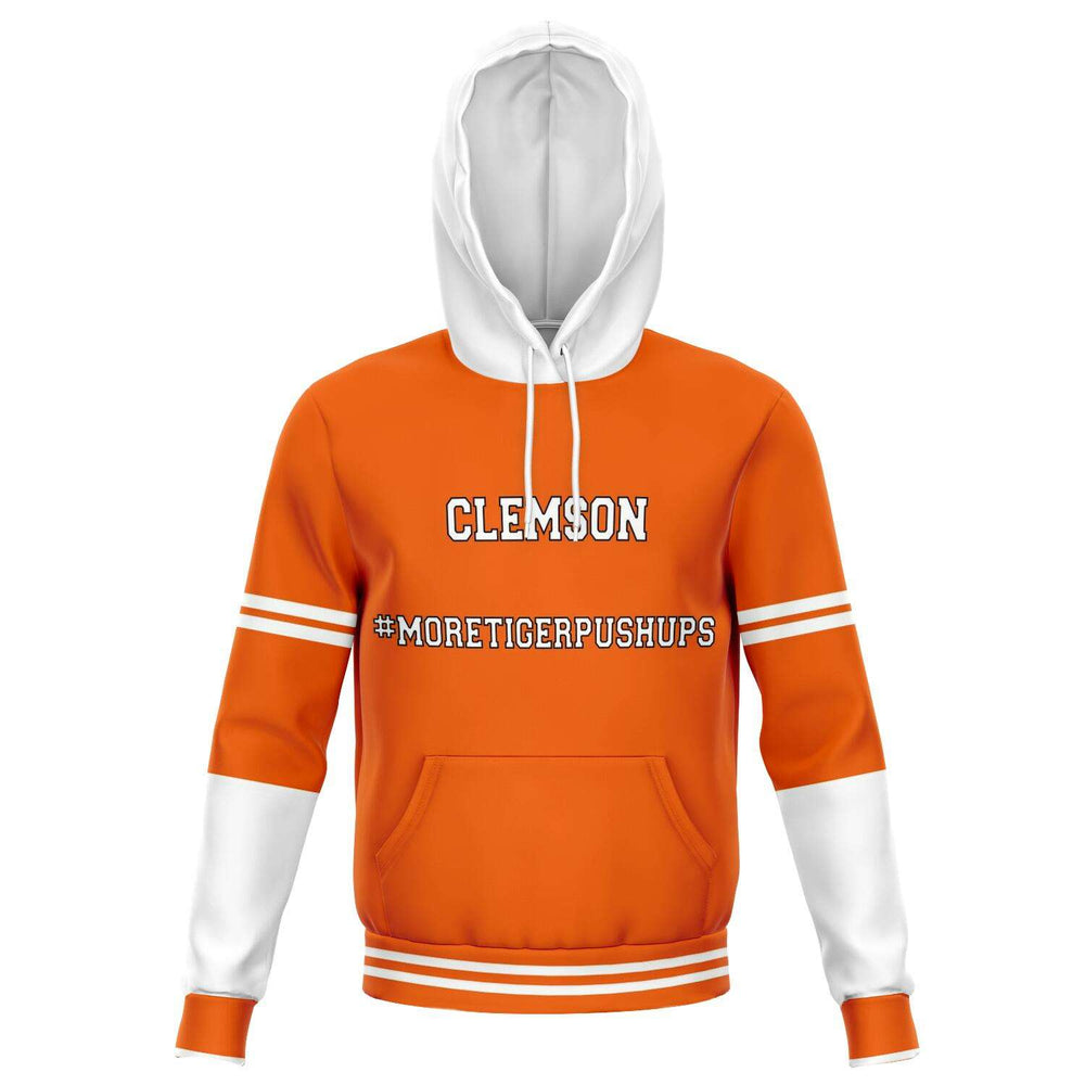 Designs by MyUtopia Shout Out:#MoreTigerPushups Clemson Fan - Fashion Fleece Lined Pullover Unisex Hoodie,XS / Orange,Fashion Hoodie - AOP