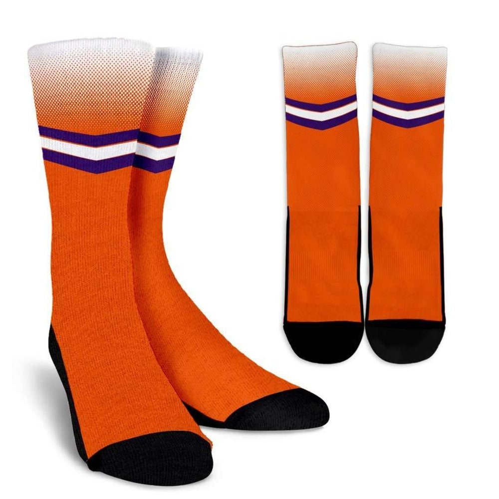 Designs by MyUtopia Shout Out:#MoreTigerPushUps Clemson Fan Crew Socks,Small/Medium / White - Orange,Socks