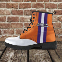 Load image into Gallery viewer, Designs by MyUtopia Shout Out:#MoreTigerPushUps Clemson Fan Faux Leather 7 Eye Lace-up Boots
