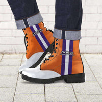Load image into Gallery viewer, Designs by MyUtopia Shout Out:#MoreTigerPushUps Clemson Fan Faux Leather 7 Eye Lace-up Boots
