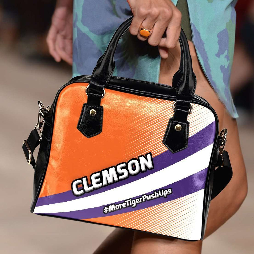 Designs by MyUtopia Shout Out:#MoreTigerPushUps Clemson Fan Faux Leather Handbag with Shoulder Strap
