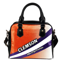 Load image into Gallery viewer, Designs by MyUtopia Shout Out:#MoreTigerPushUps Clemson Fan Faux Leather Handbag with Shoulder Strap
