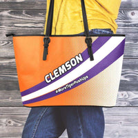 Load image into Gallery viewer, Designs by MyUtopia Shout Out:#MoreTigerPushUps Clemson Fan Faux Leather Totebag Purse

