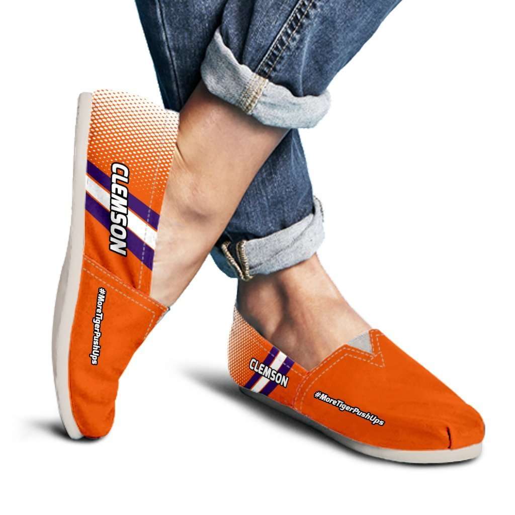 Designs by MyUtopia Shout Out:#MoreTigerPushUps Clemson Fan Ladies Casual Slip-on Flats