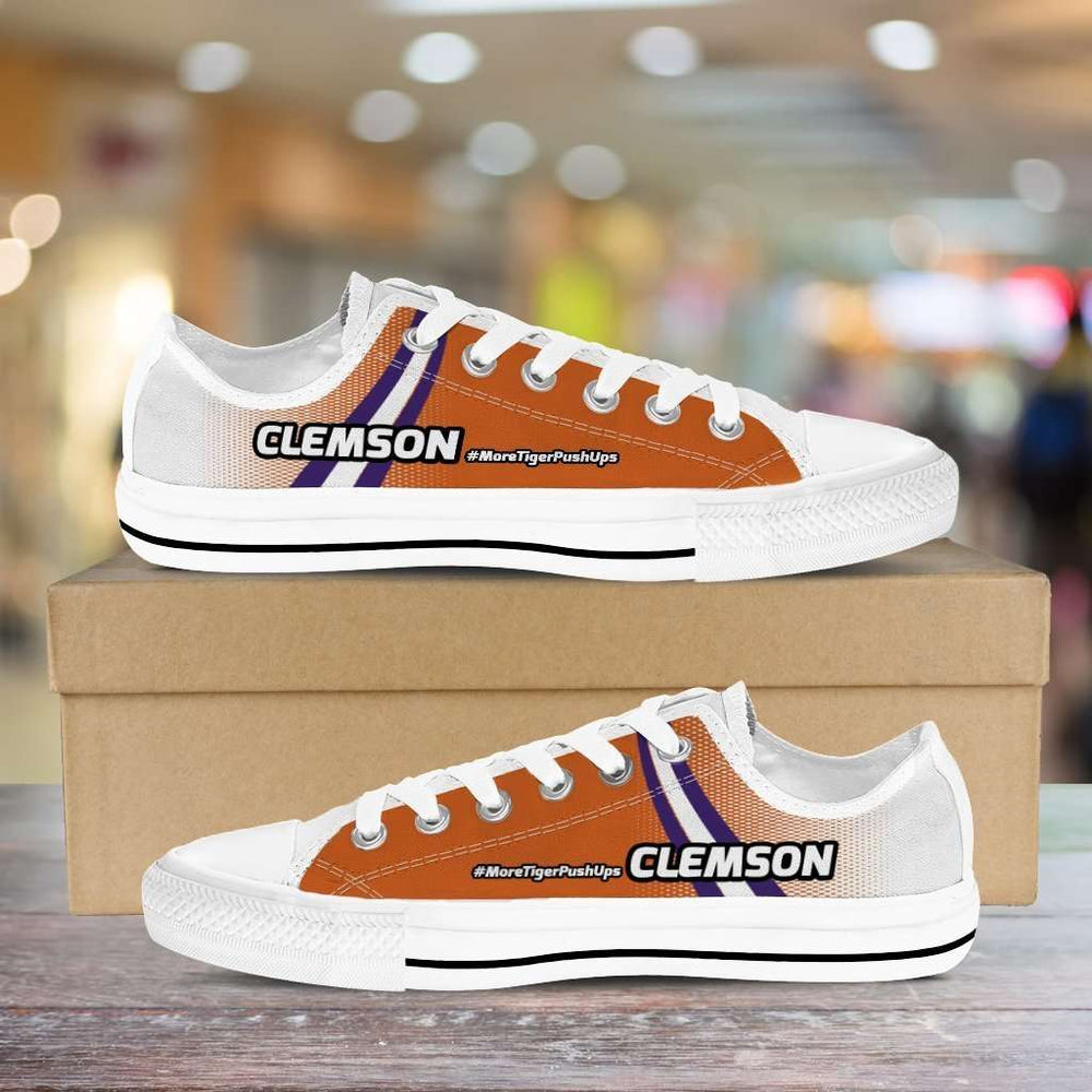 Designs by MyUtopia Shout Out:#MoreTigerPushUps Clemson Fan Low Top Shoes,Men's / Mens US5 (EU38) / Orange,Lowtop Shoes