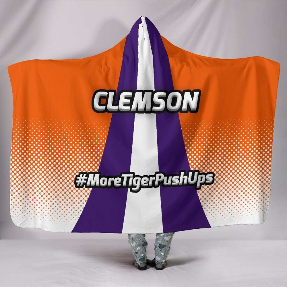 Designs by MyUtopia Shout Out:#MoreTigerPushUps Clemson Fan Premium Vegan Suede Medium Weight Hooded Blanket - Tall (80x60 & 60x45),Youth 60"x45" / Orange,Hooded Blanket