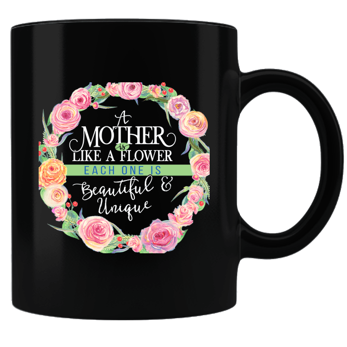 Designs by MyUtopia Shout Out:Mother Is Like A Flower Black Ceramic Coffee Mug,Black,Ceramic Coffee Mug