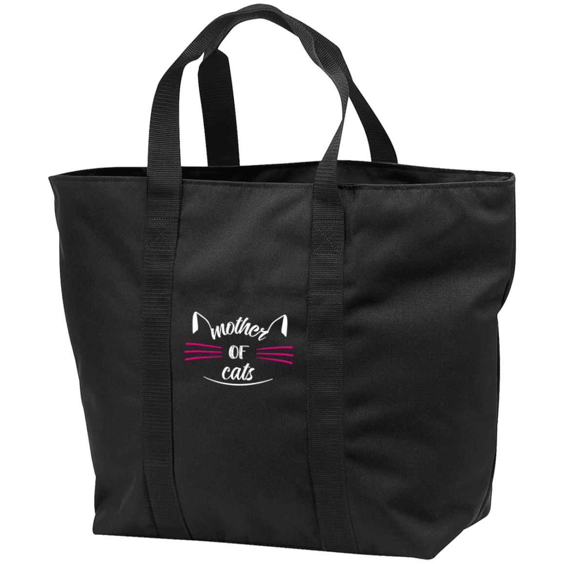 Designs by MyUtopia Shout Out:Mother of Cats Embroidered All Purpose Tote Bag w Zipper Closure and side pocket,Black/Black / One Size,Totebag