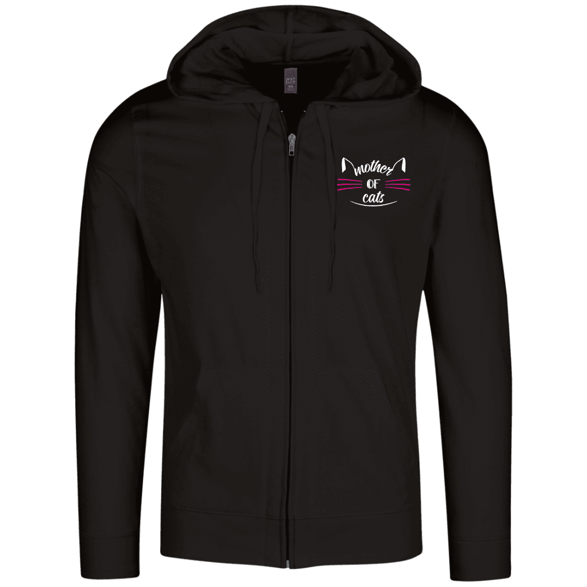 Designs by MyUtopia Shout Out:Mother of Cats Embroidered Lightweight Full Zip Hoodie,Black / X-Small,Sweatshirts