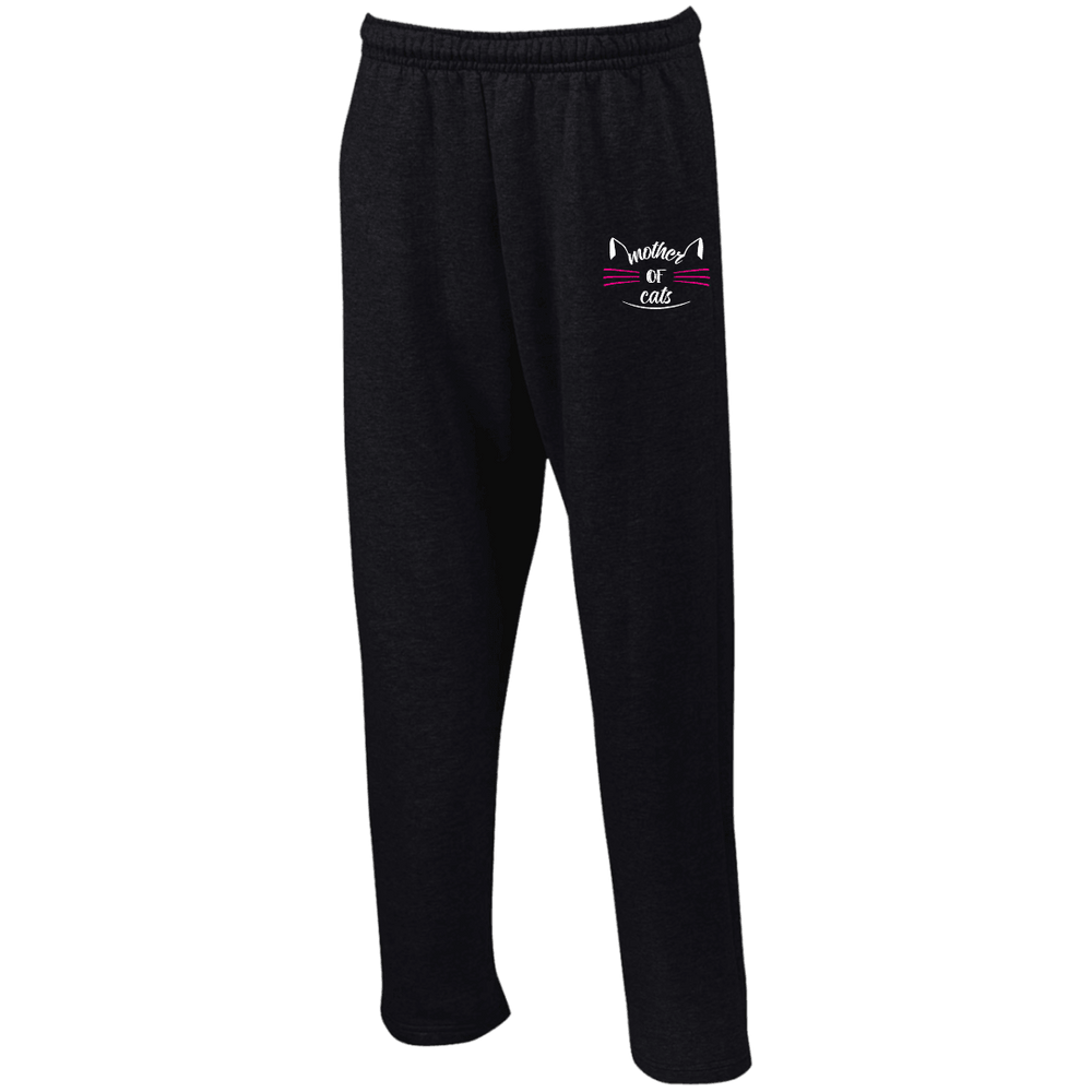 Designs by MyUtopia Shout Out:Mother of Cats Embroidered Open Bottom Sweatpants with Pockets,Black / S,Pants