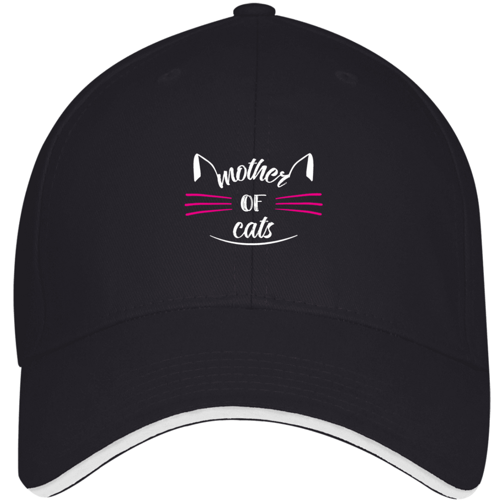Designs by MyUtopia Shout Out:Mother of Cats Embroidered USA Made Structured Twill Cap With Sandwich Visor,Navy/White / One Size,Hats