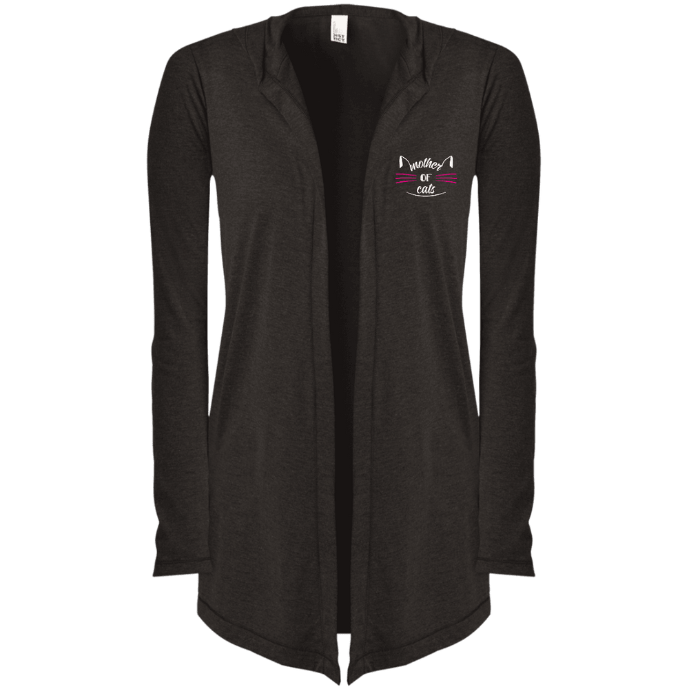 Designs by MyUtopia Shout Out:Mother of Cats Embroidered Women's Hooded Cardigan,Black Frost / X-Small,Sweatshirts