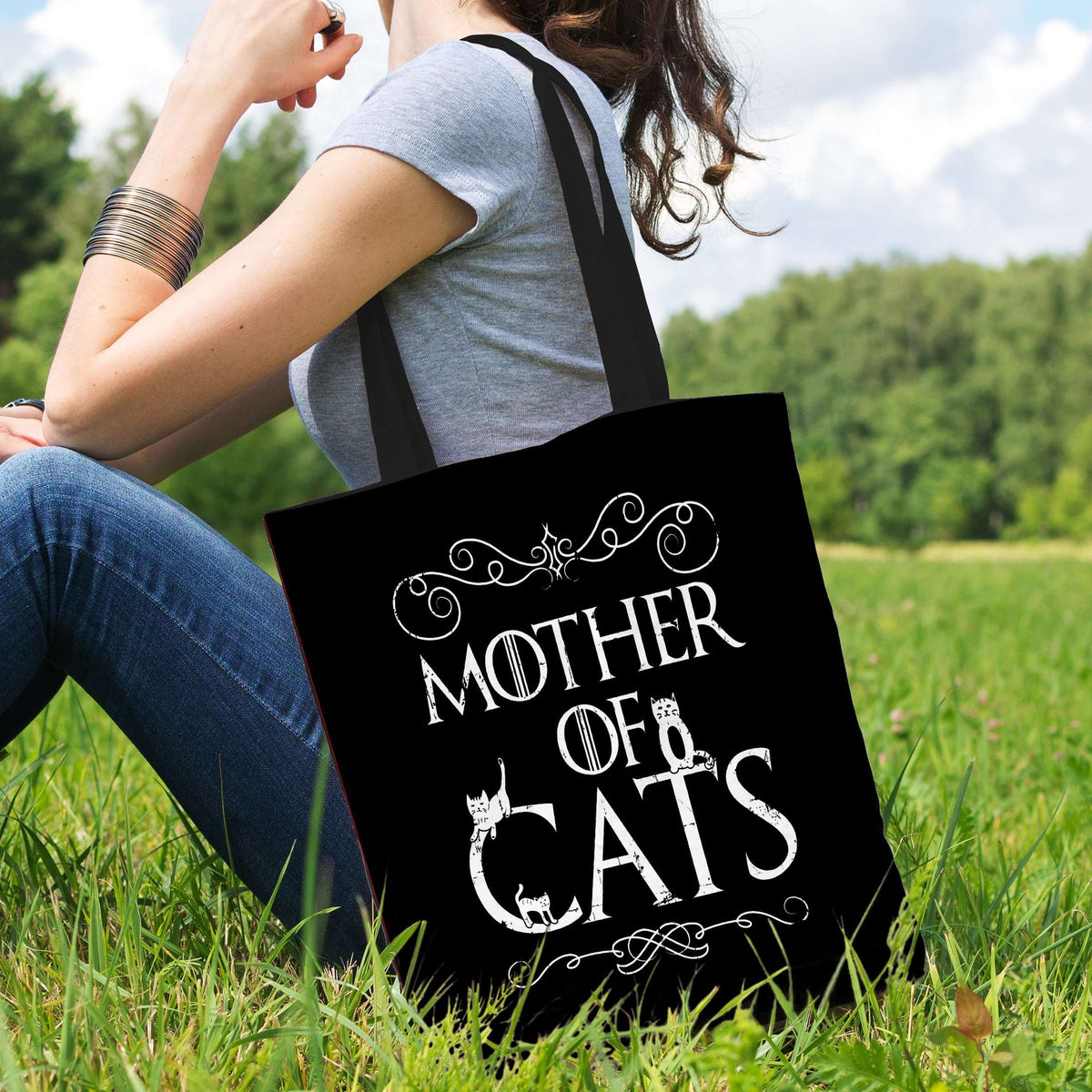 Designs by MyUtopia Shout Out:Mother of Cats Fabric Totebag Reusable Shopping Tote