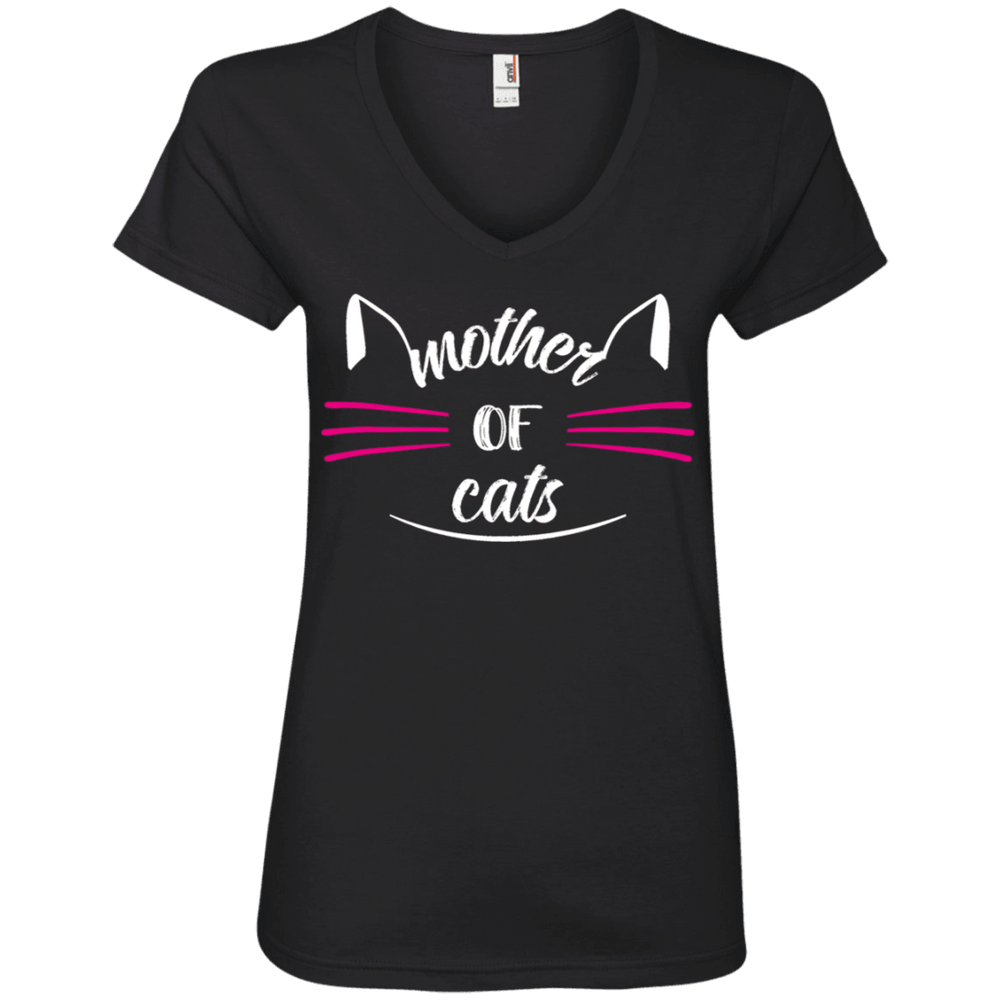 Designs by MyUtopia Shout Out:Mother of Cats Ladies' V-Neck T-Shirt,Black / S,Ladies T-Shirts