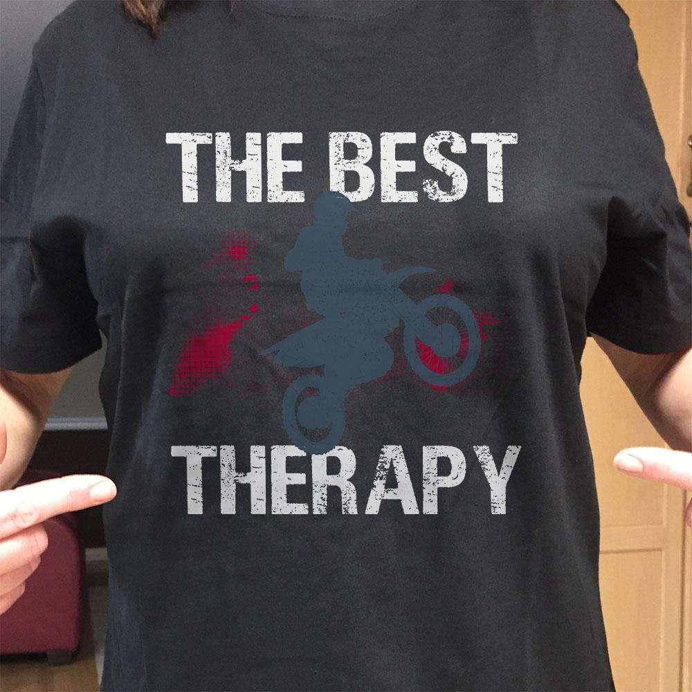 Designs by MyUtopia Shout Out:Motorcycle - The Best Therapy Adult Unisex Black T-Shirt