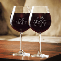 Load image into Gallery viewer, Designs by MyUtopia Shout Out:Mr. Right Mrs. Always Right Engraved Wine Glass Set (Pair)
