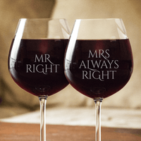 Load image into Gallery viewer, Designs by MyUtopia Shout Out:Mr. Right Mrs. Always Right Engraved Wine Glass Set (Pair)
