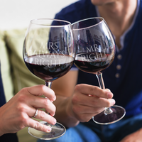 Load image into Gallery viewer, Designs by MyUtopia Shout Out:Mr. Right Mrs. Always Right Engraved Wine Glass Set (Pair)
