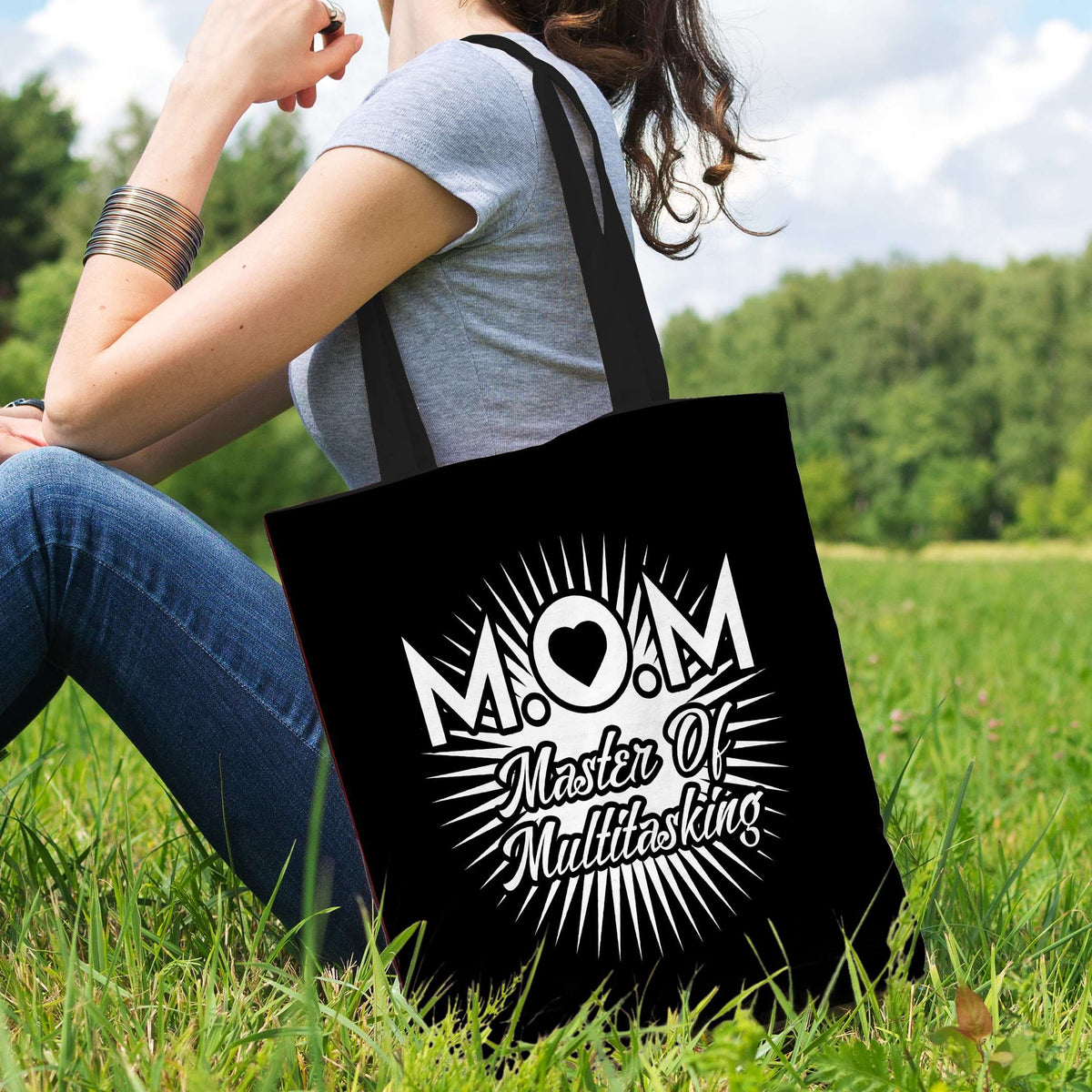 Designs by MyUtopia Shout Out:Multitasking Mom Fabric Totebag Reusable Shopping Tote