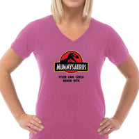 Load image into Gallery viewer, Designs by MyUtopia Shout Out:Mummysaurus Personalized Ladies V Neck Tee
