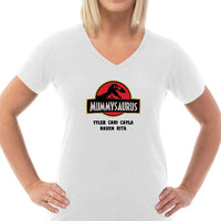 Load image into Gallery viewer, Designs by MyUtopia Shout Out:Mummysaurus Personalized Ladies V Neck Tee
