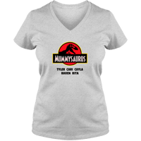 Load image into Gallery viewer, Designs by MyUtopia Shout Out:Mummysaurus Personalized Ladies V Neck Tee,Athletic Heather / S,Ladies T-Shirts
