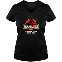Load image into Gallery viewer, Designs by MyUtopia Shout Out:Mummysaurus Personalized Ladies V Neck Tee,Black / S,Ladies T-Shirts
