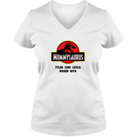 Load image into Gallery viewer, Designs by MyUtopia Shout Out:Mummysaurus Personalized Ladies V Neck Tee,White / S,Ladies T-Shirts
