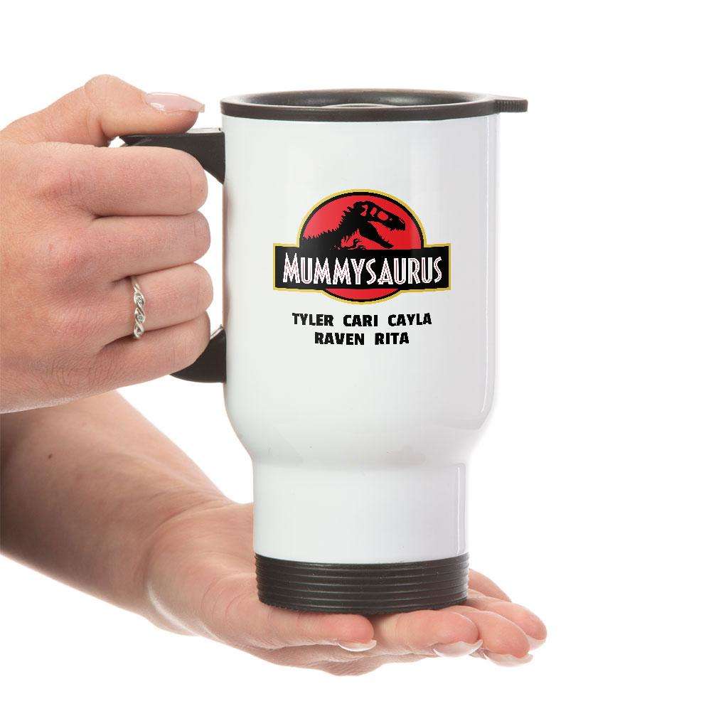 Designs by MyUtopia Shout Out:Mummysaurus Personalized with Kid's Names Travel Mug