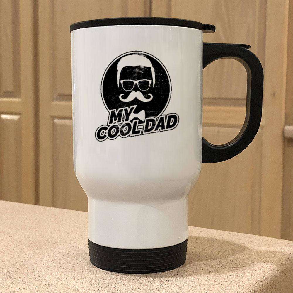 Designs by MyUtopia Shout Out:My Cool Dad Stainless Steel Travel Coffee Mug w. Twist Close Lid,White / 14 oz,Travel Mug