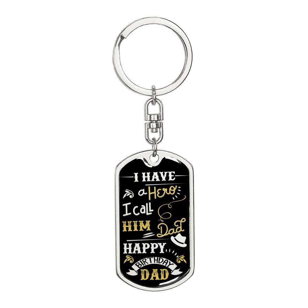 Designs by MyUtopia Shout Out:My Dad is my Hero, Birthday gift for Dad Keepsake Keychain,Surgical Stainless Steel / No,Liquid Glass Keychain
